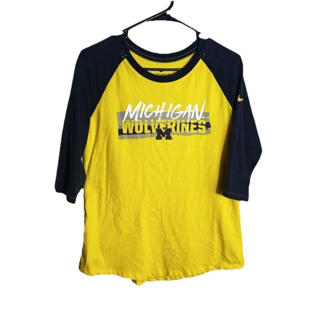 Nike Michigan Wolverines Women’s 3/4 Sleeve Shirt Small Yellow Blue NCAA Tee